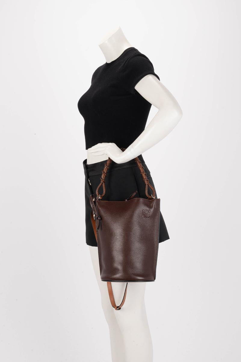 Loewe Dark Brown Gate Braided Handle Bucket Bag