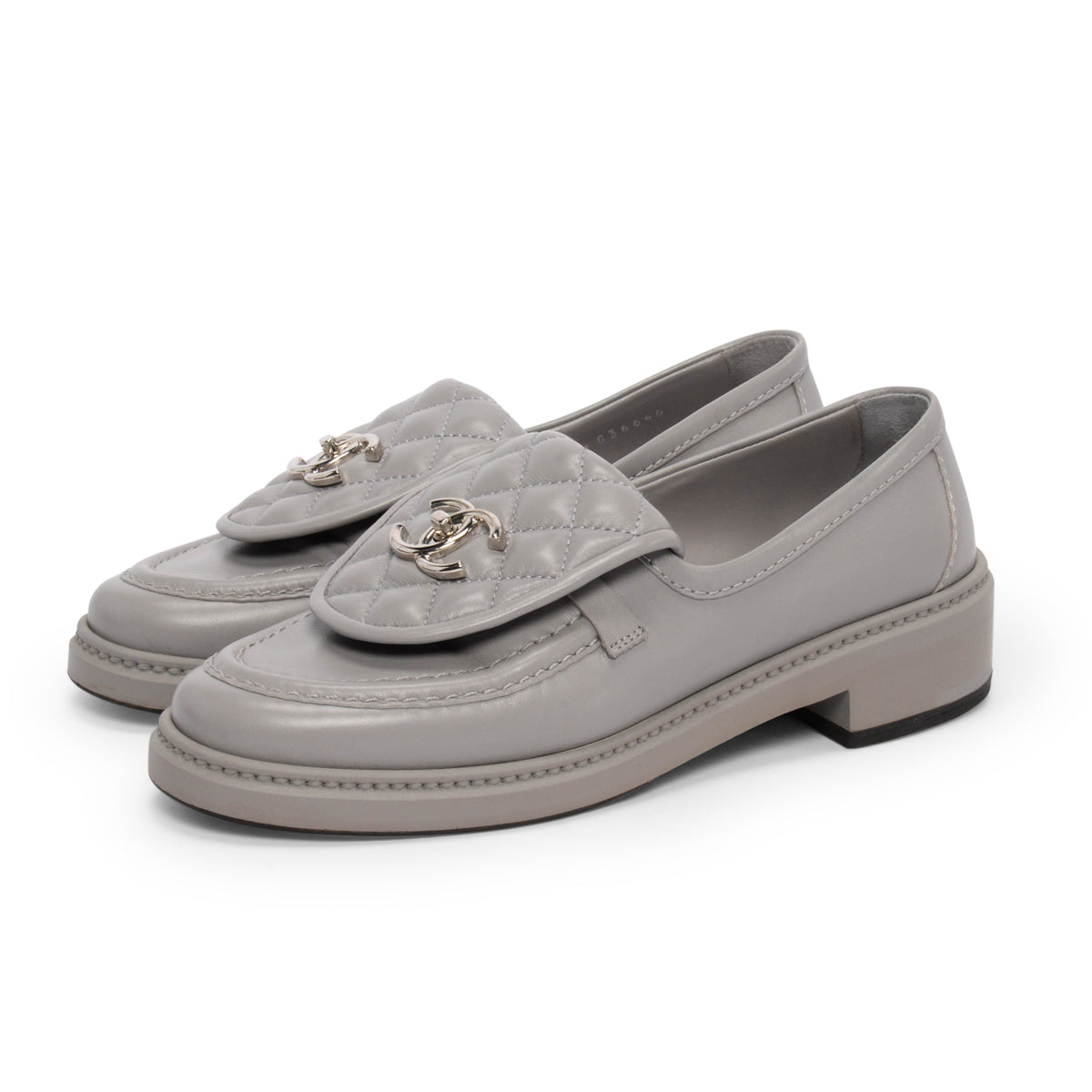 Chanel Grey Lambskin CC Turnlock Loafers 37.5
