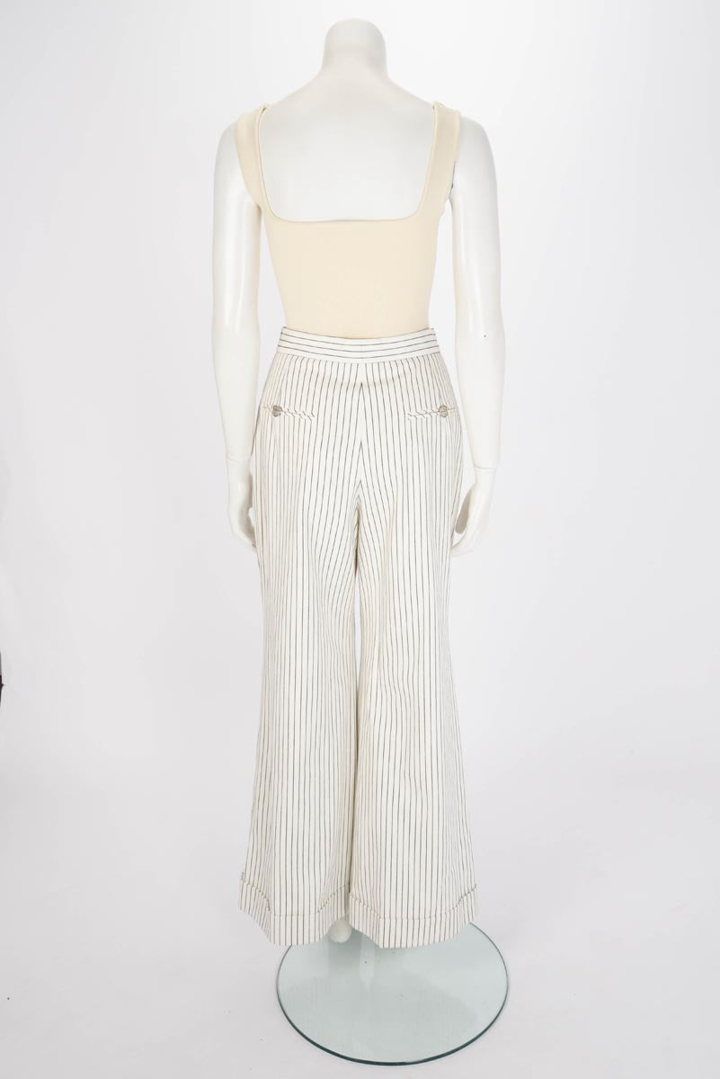 Chanel White & Black Pinstriped Wide Leg Pants FR 40