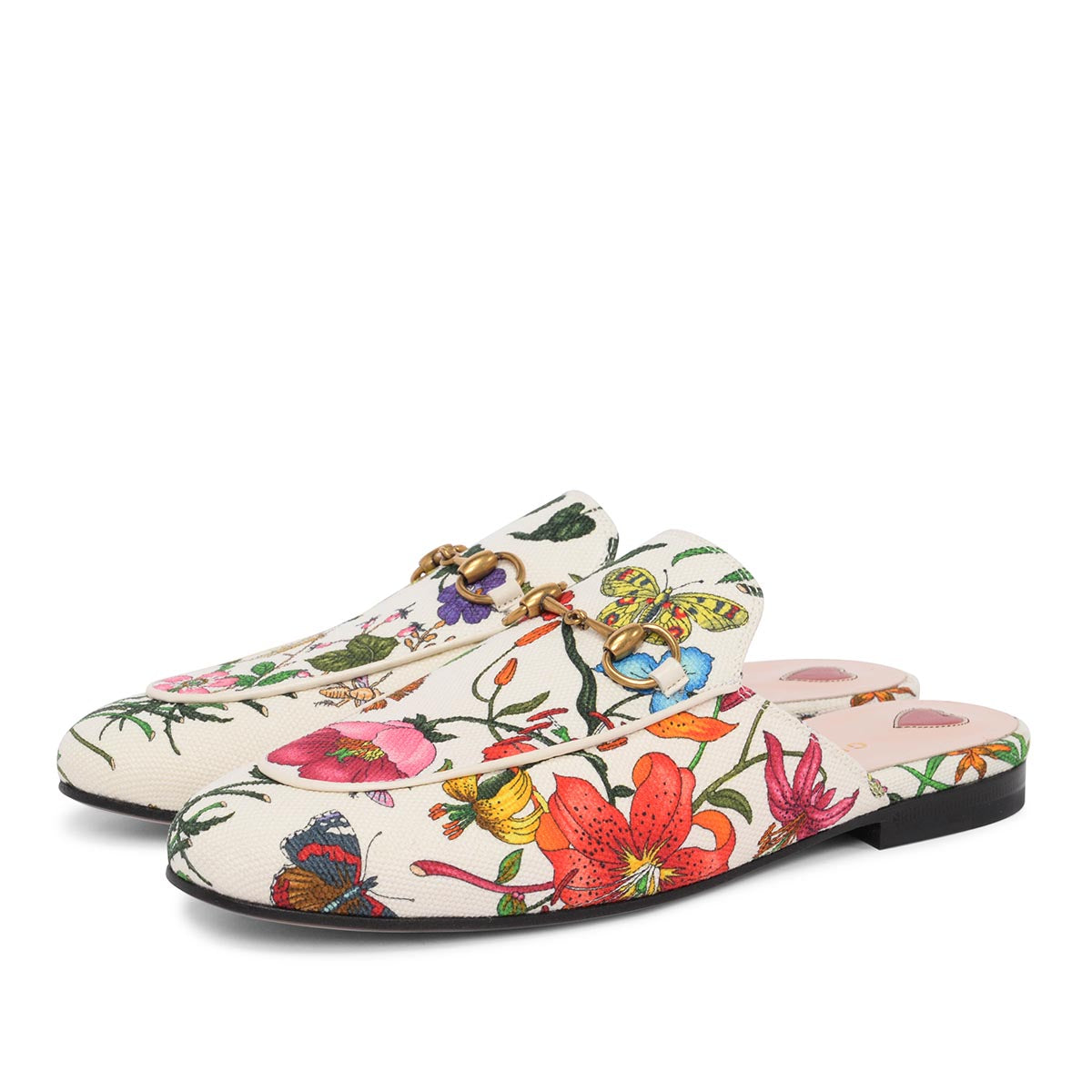 Gucci White Flora Canvas Princetown Slippers 37