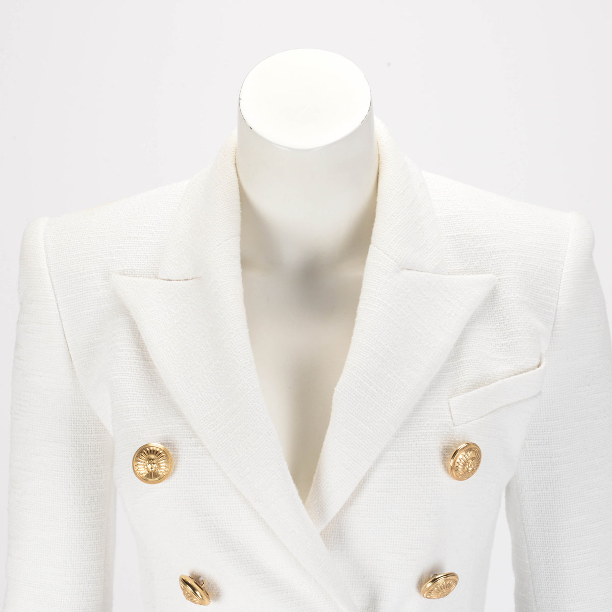 Balmain White Boucle Classic DB Blazer Fr 34