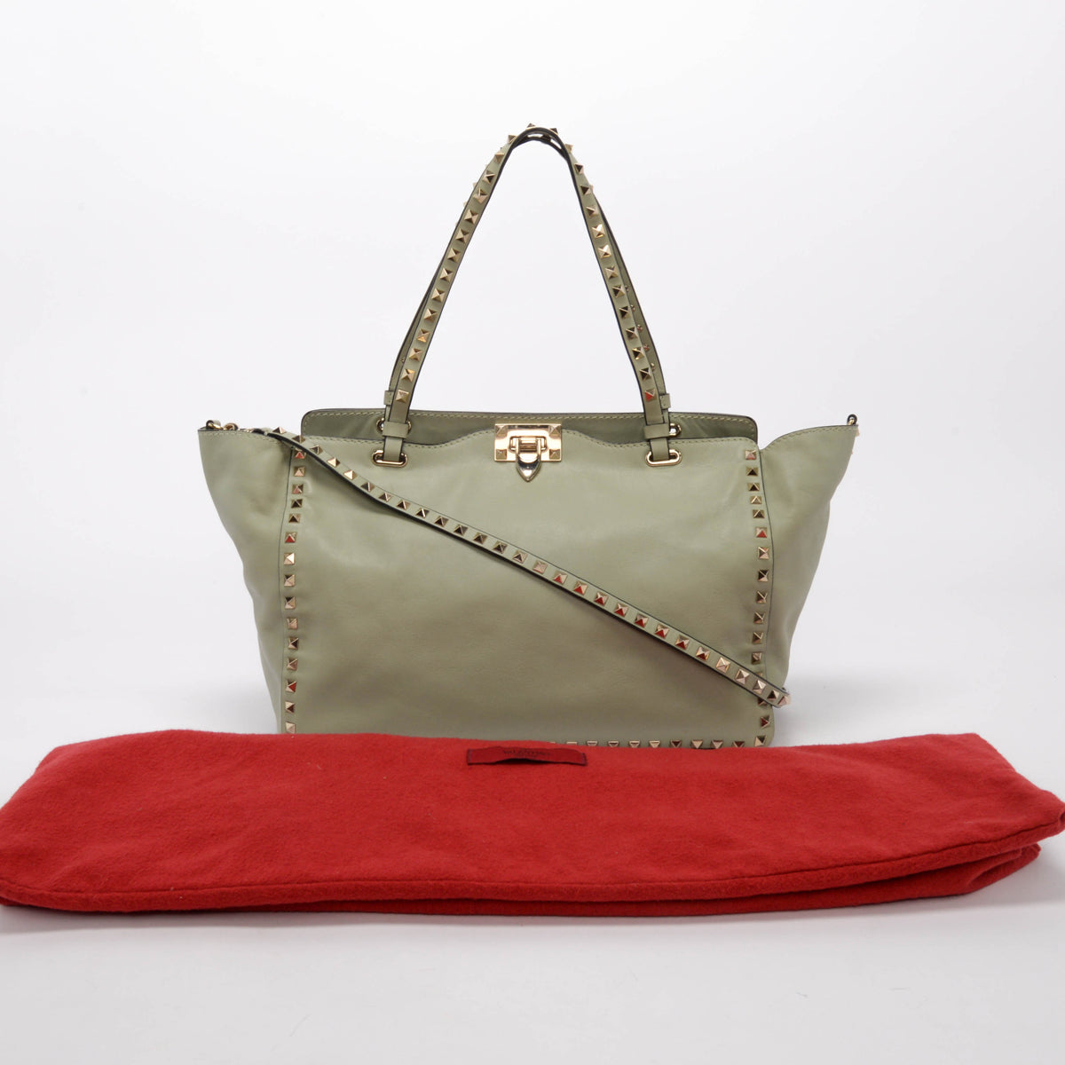 Valentino Mint Green Calfskin Medium Rockstud Trapeze Tote