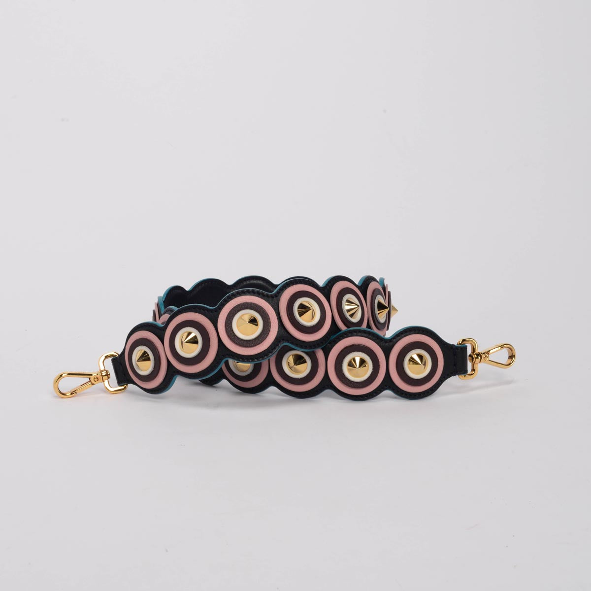 Fendi Black Spike Studded Strap You Bag Strap