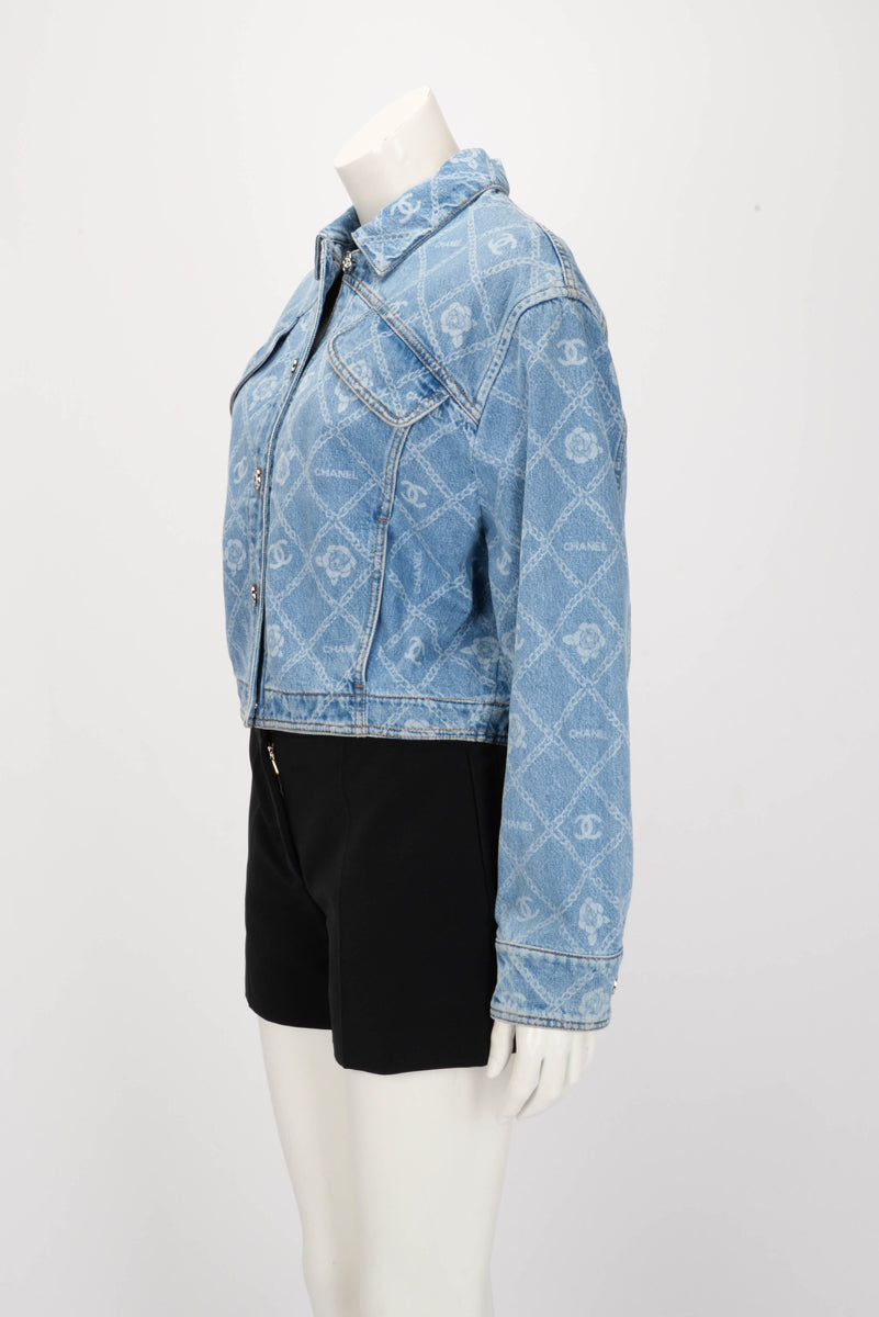 Chanel Blue Denim CC Camellia Jacket FR 38