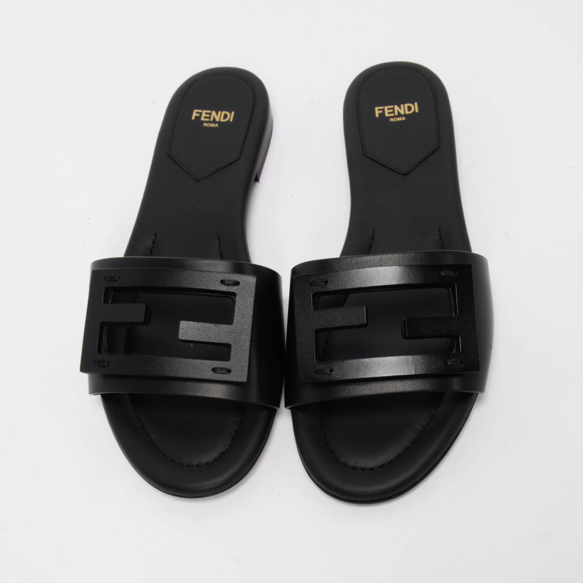 Fendi Black Leather Baguette Slides 35.5