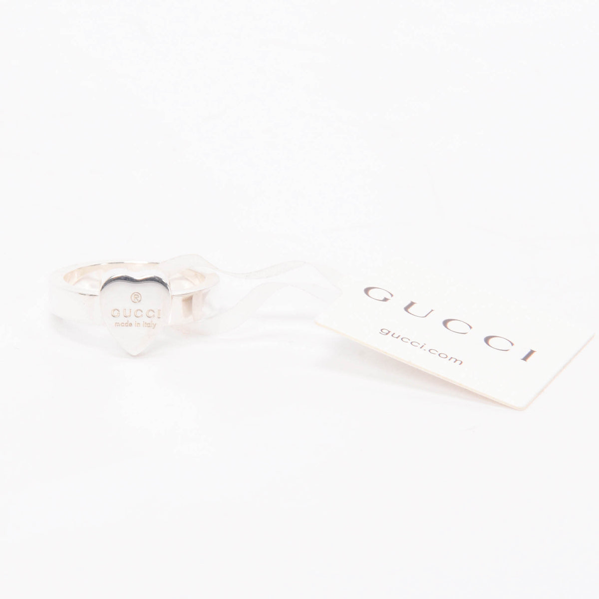 Gucci Sterling Silver Heart Pendant Trademark Ring