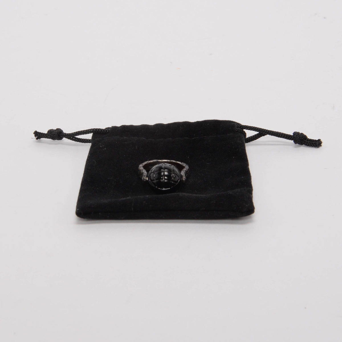 Bottega Veneta Black Silver Intrecciato Ball Ring