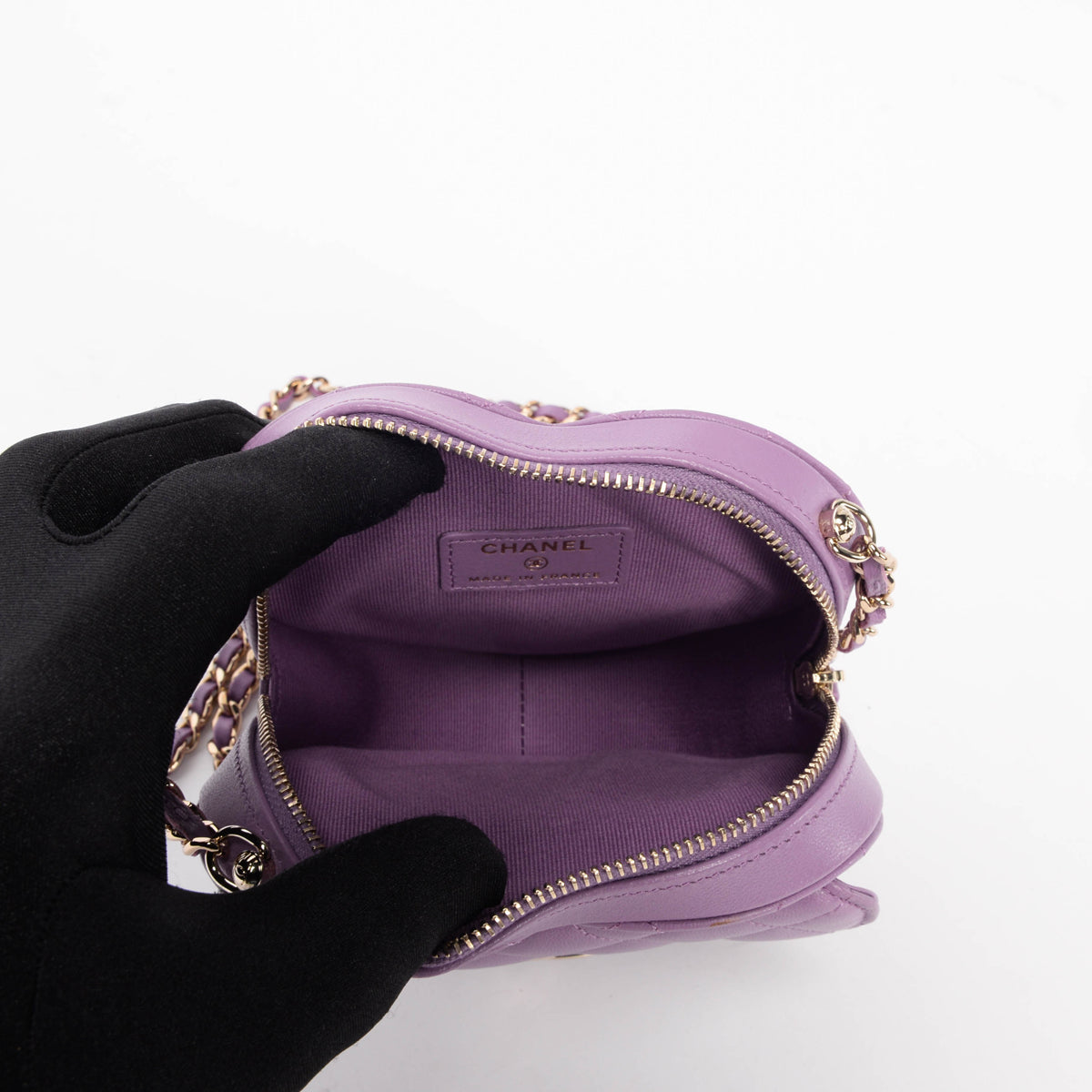 Chanel Purple Quilted Lambskin Small Heart Clutch With Chain