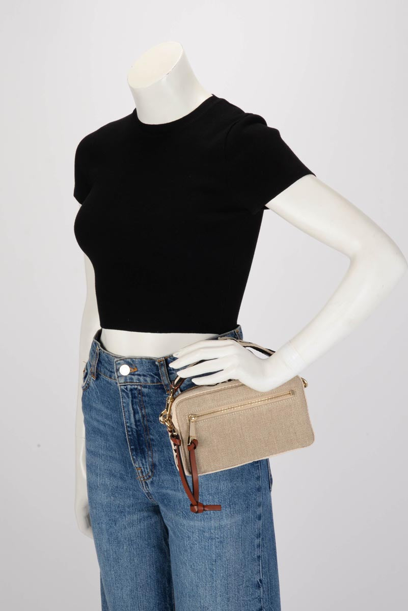 Chloe Sepia Brown Leather & Canvas Woody Belt Bag