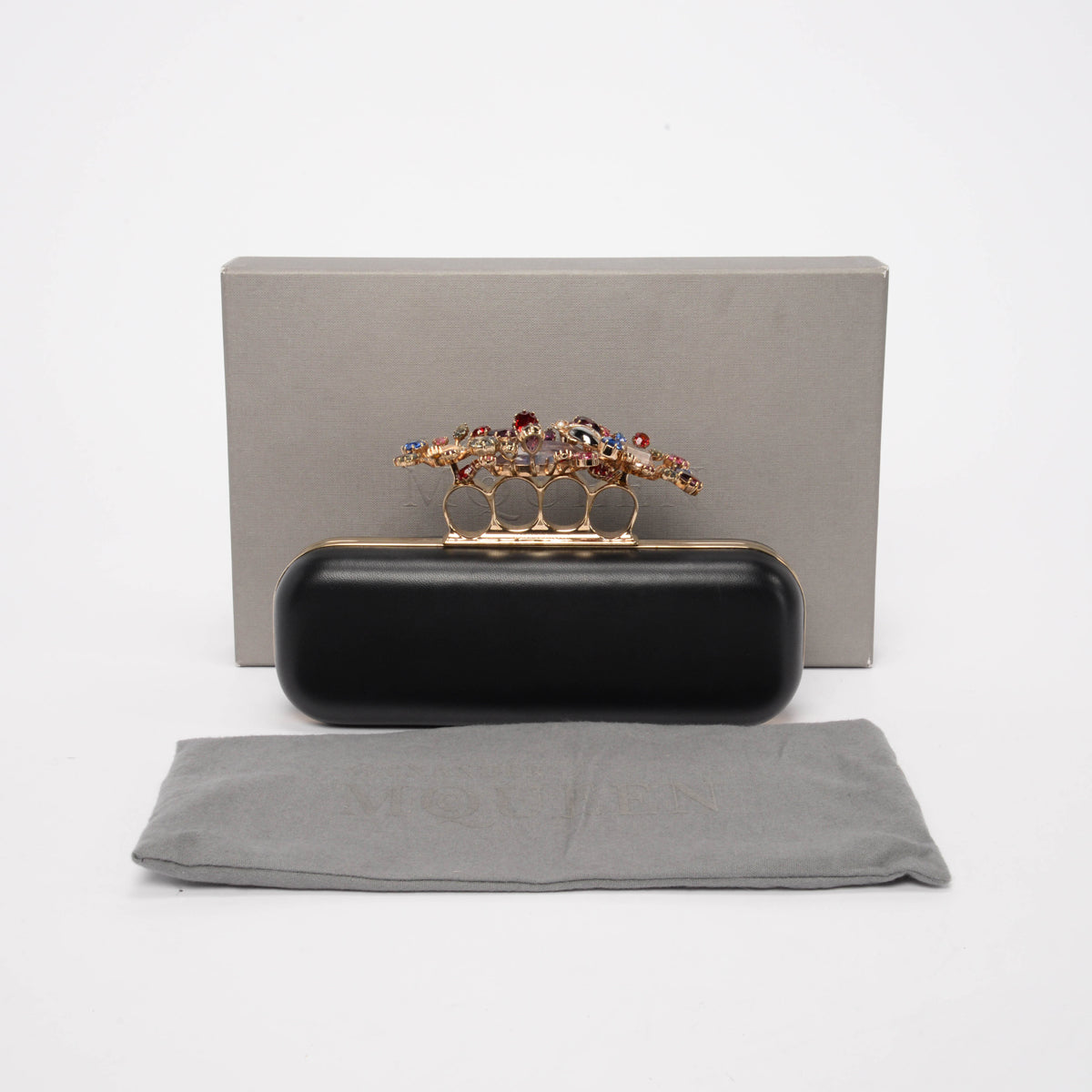 Alexander McQueen Black Lambskin Crystal Knuckle Clutch