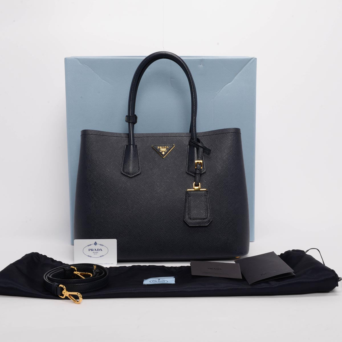 Prada Navy Saffiano Medium Double Bag