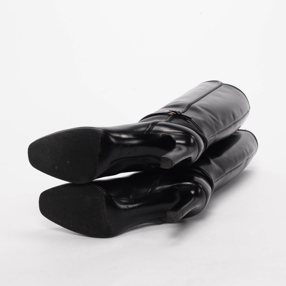 Saint Laurent Black Polished Leather Jane Buckle Boots 39.5