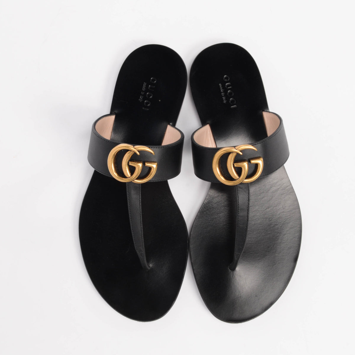 Gucci Black Leather Lifford Thong Sandals 36.5