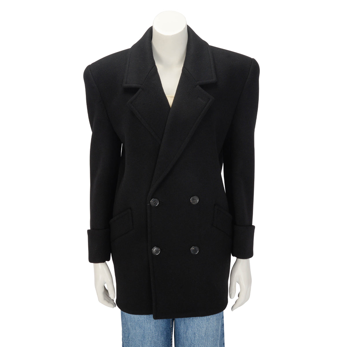 Saint Laurent Black Wool Double Breasted Short Coat FR 36