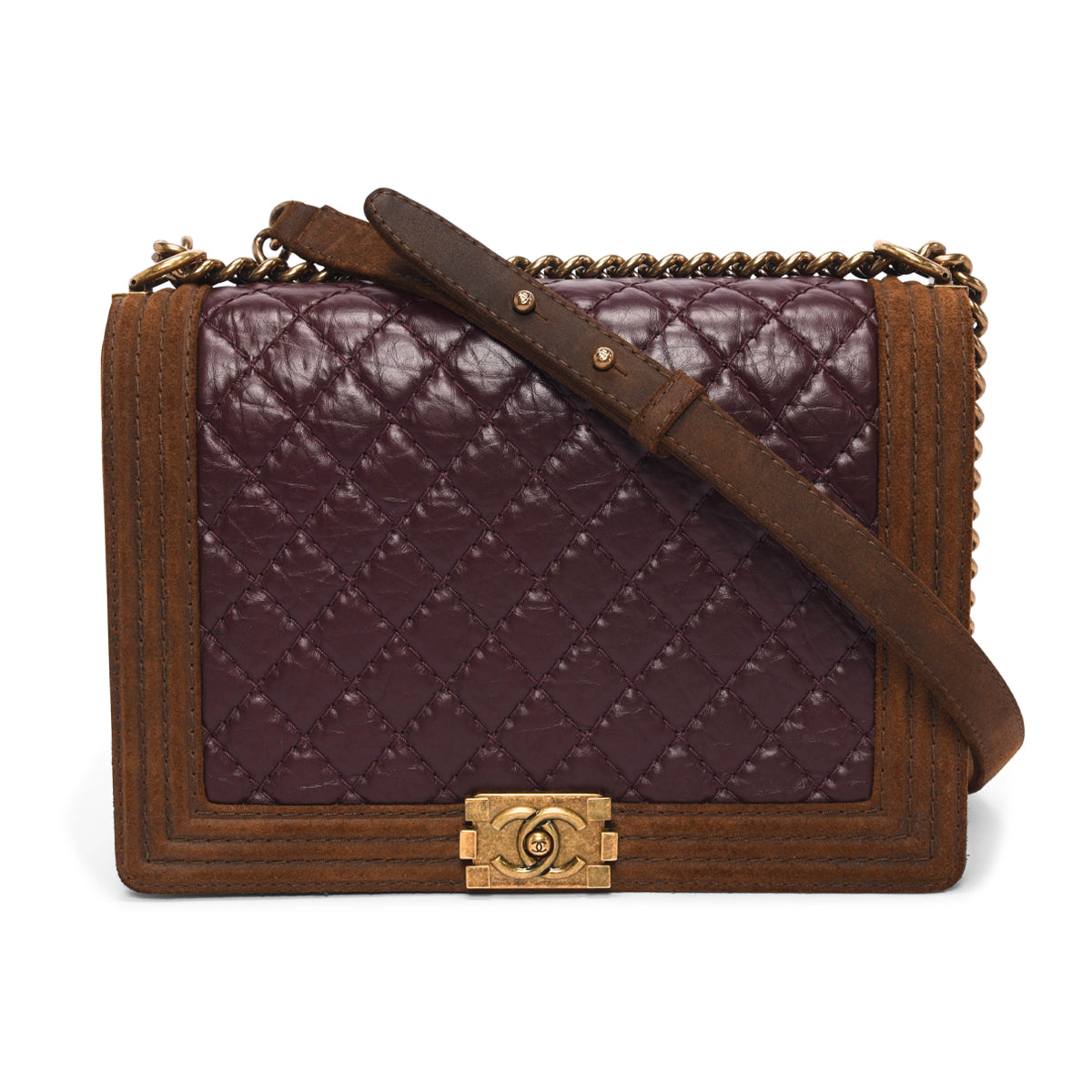 Chanel Burgundy Quilted Aged Calfskin Large Boy Bag