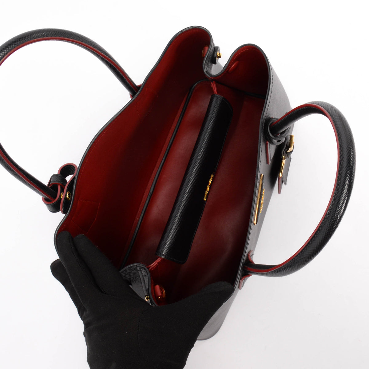 Prada Black Saffiano Cuir Medium Double Bag