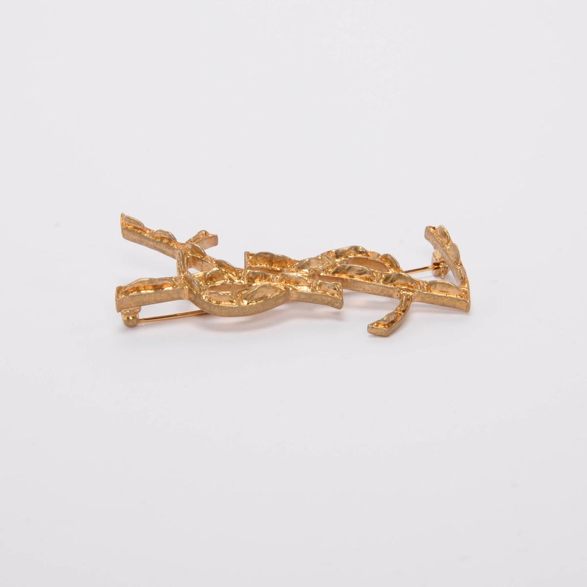 Saint Laurent Aged Gold Cassandre Crocodile Brooch