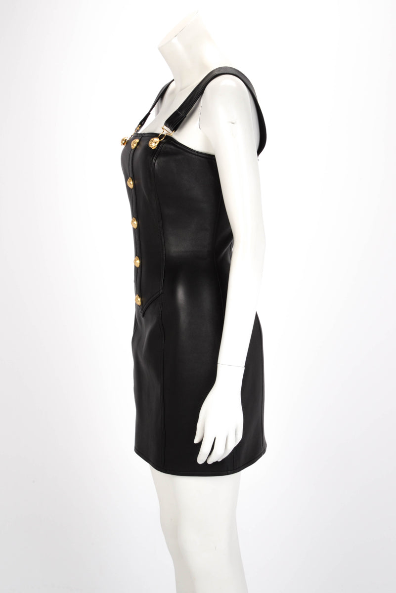 Balmain Black Lambskin Pinafore Mini Dress FR 38