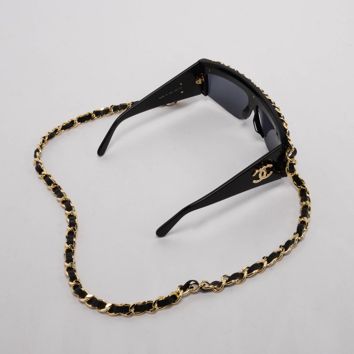 Chanel Vintage Black Shield Chain Link Sunglasses