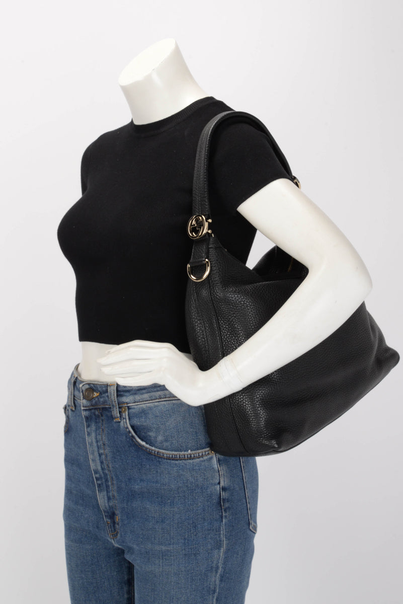 Gucci Black Grained Calfskin Small Miss GG Hobo Bag