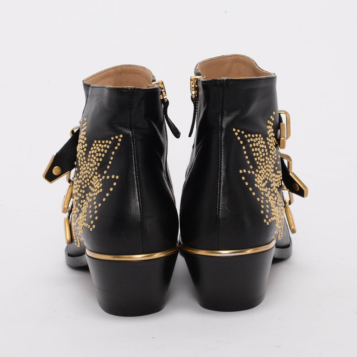 Chloe Black Leather Studded Susanna Ankle Boots 40