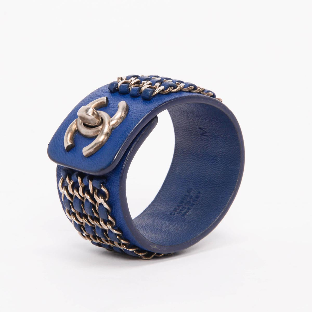 Chanel Blue Calfskin Chain CC Turnlock Cuff