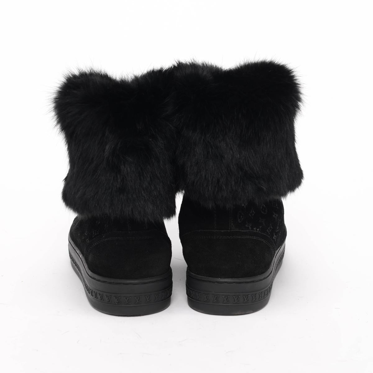 Louis Vuitton Black Monogram Suede & Fur Fold Over Sneakers 41