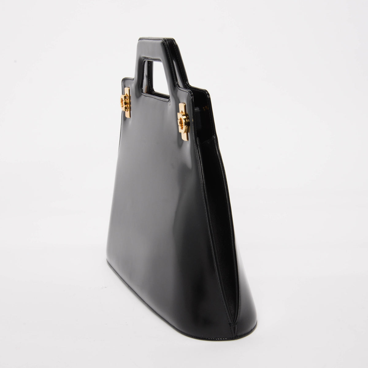 Ferragamo Black Hi-Shine Wanda Top Handle Bag