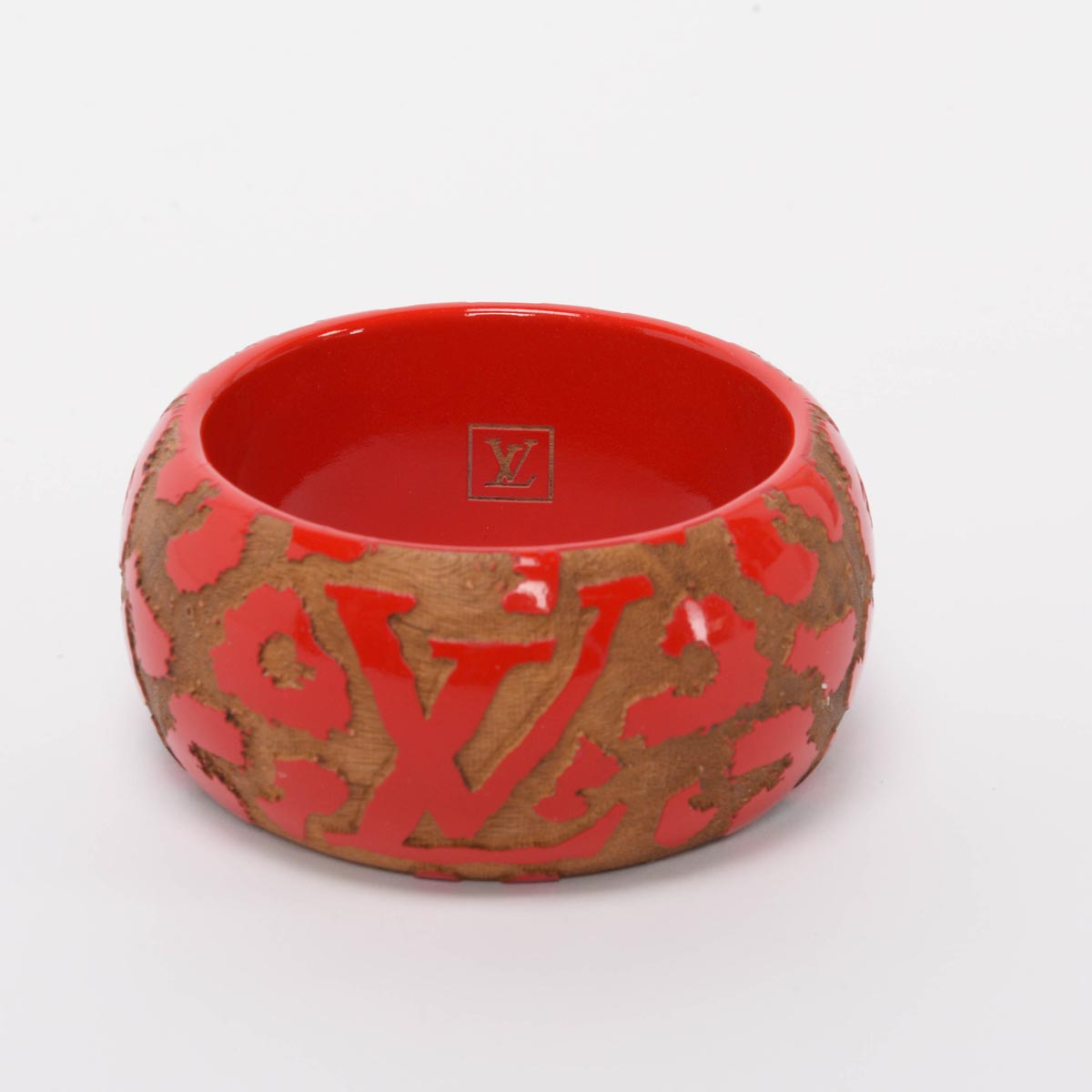 Louis Vuitton Red Lacquered Wood Leomonogram Bangle