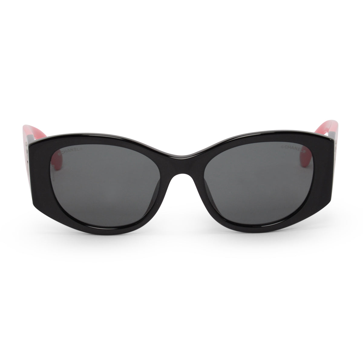 Chanel Black & Pink Acetate CC Oval Sunglasses