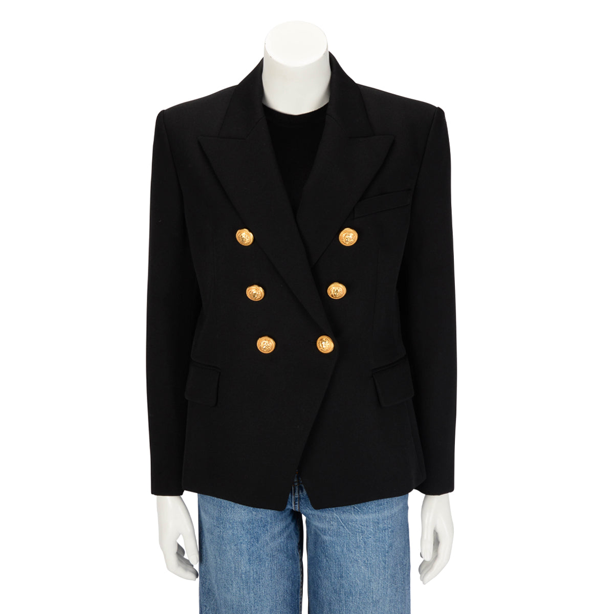 Balmain Black Wool Double Breasted Blazer FR 46