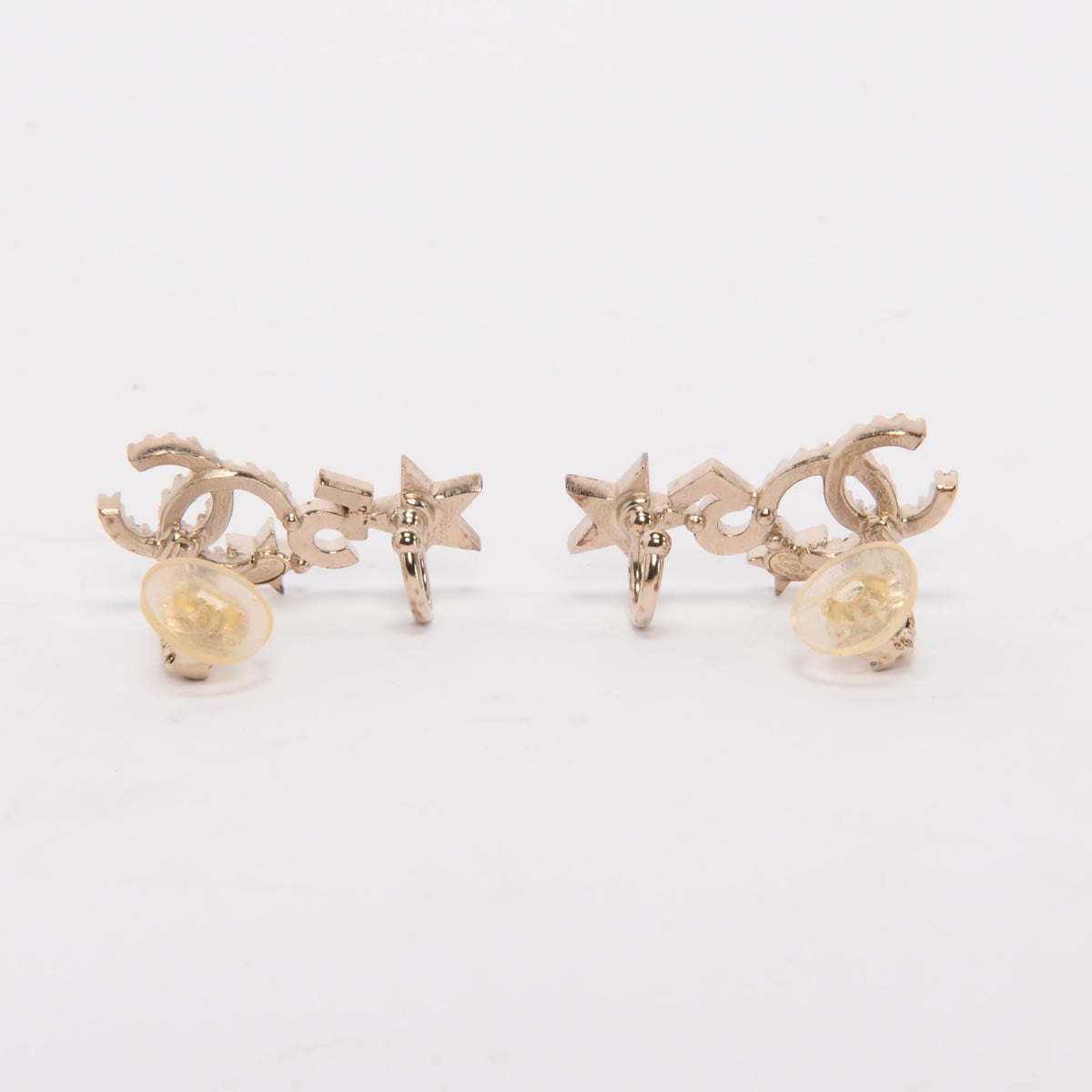 Chanel Light Gold Crystal CC Star Cuff Earrings