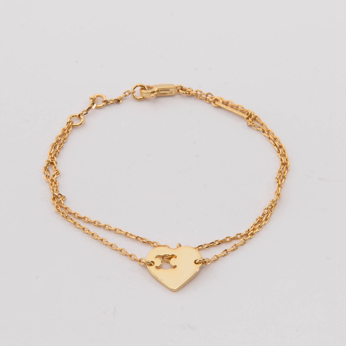 Celine Gold Tone Double Chain Heart Bracelet