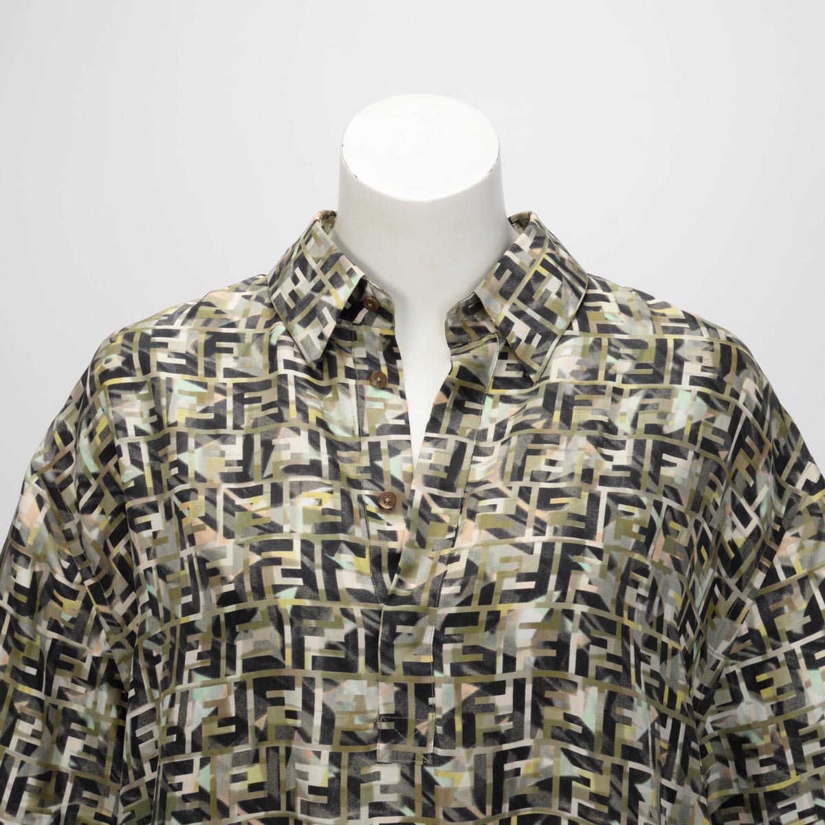 Fendi Camouflage Printed Silk FF Shirt Dress IT 40
