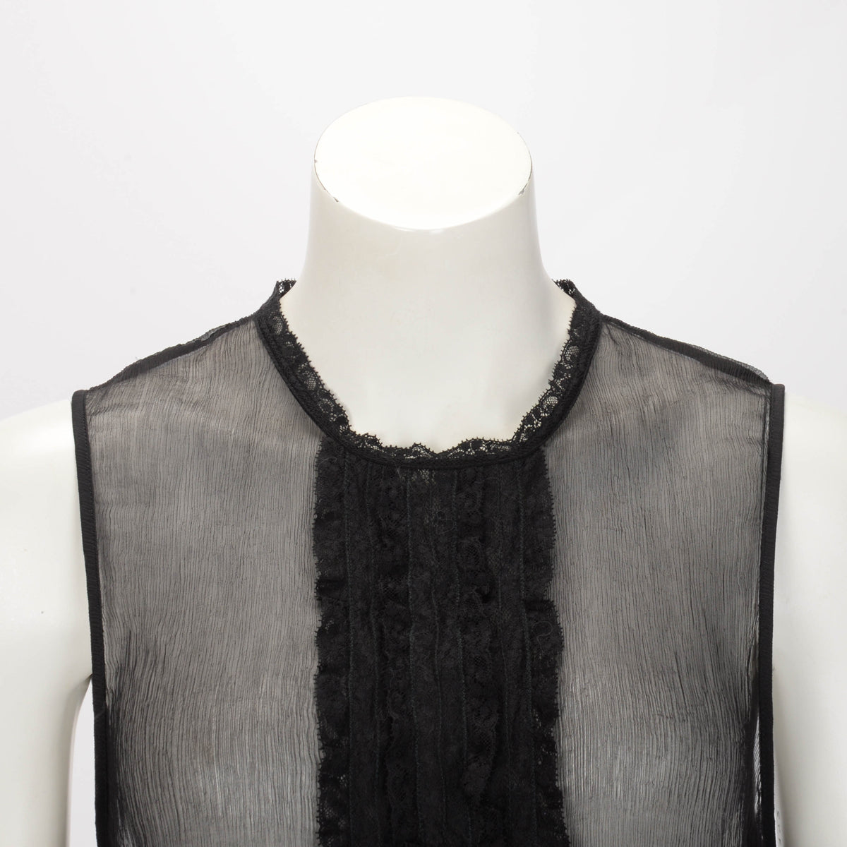 Chanel Black Silk & Lace Tie Side Sleeveless Blouse FR 42