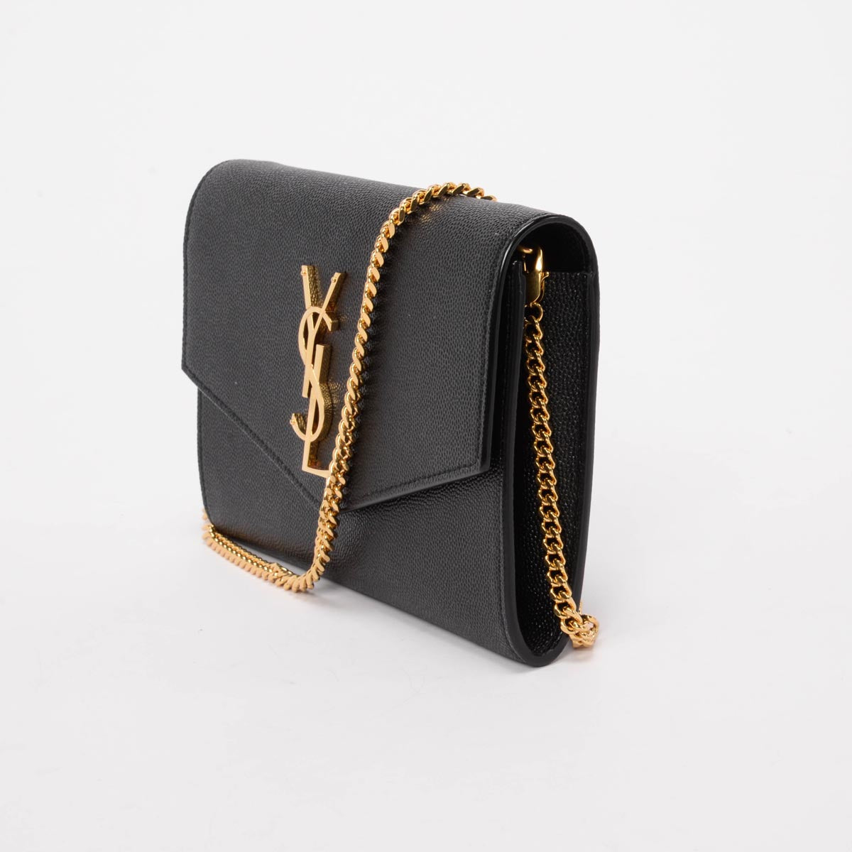 Saint Laurent Black Grain de Poudre Uptown Chain Wallet