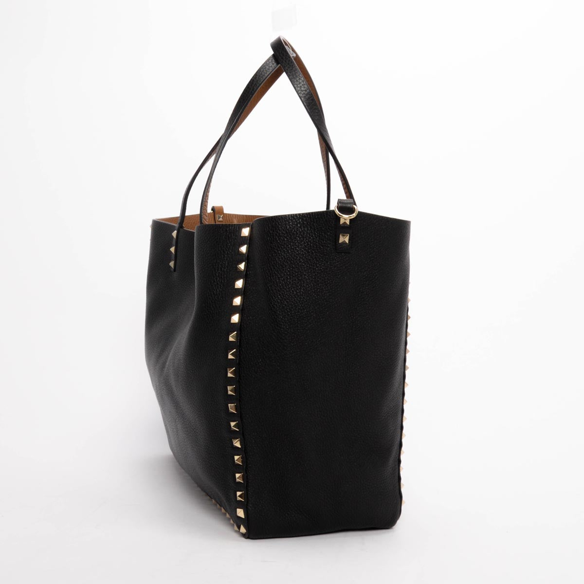 Valentino Black & Tan Grained Calfskin Reversible Rockstud Tote