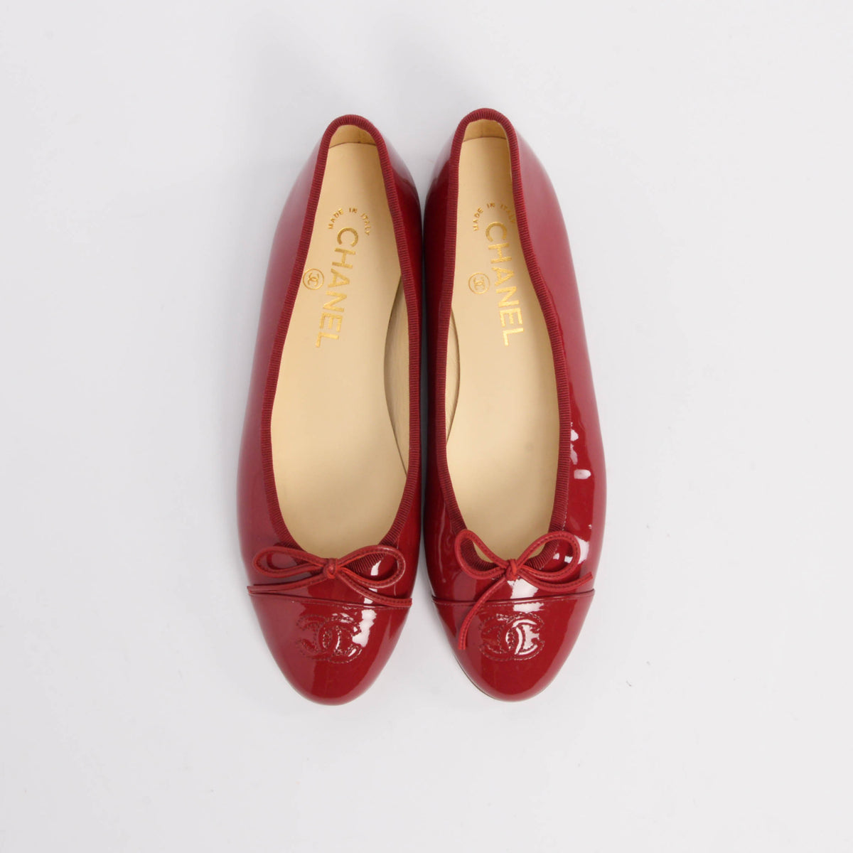 Chanel Red Patent CC Ballerina Flats 38