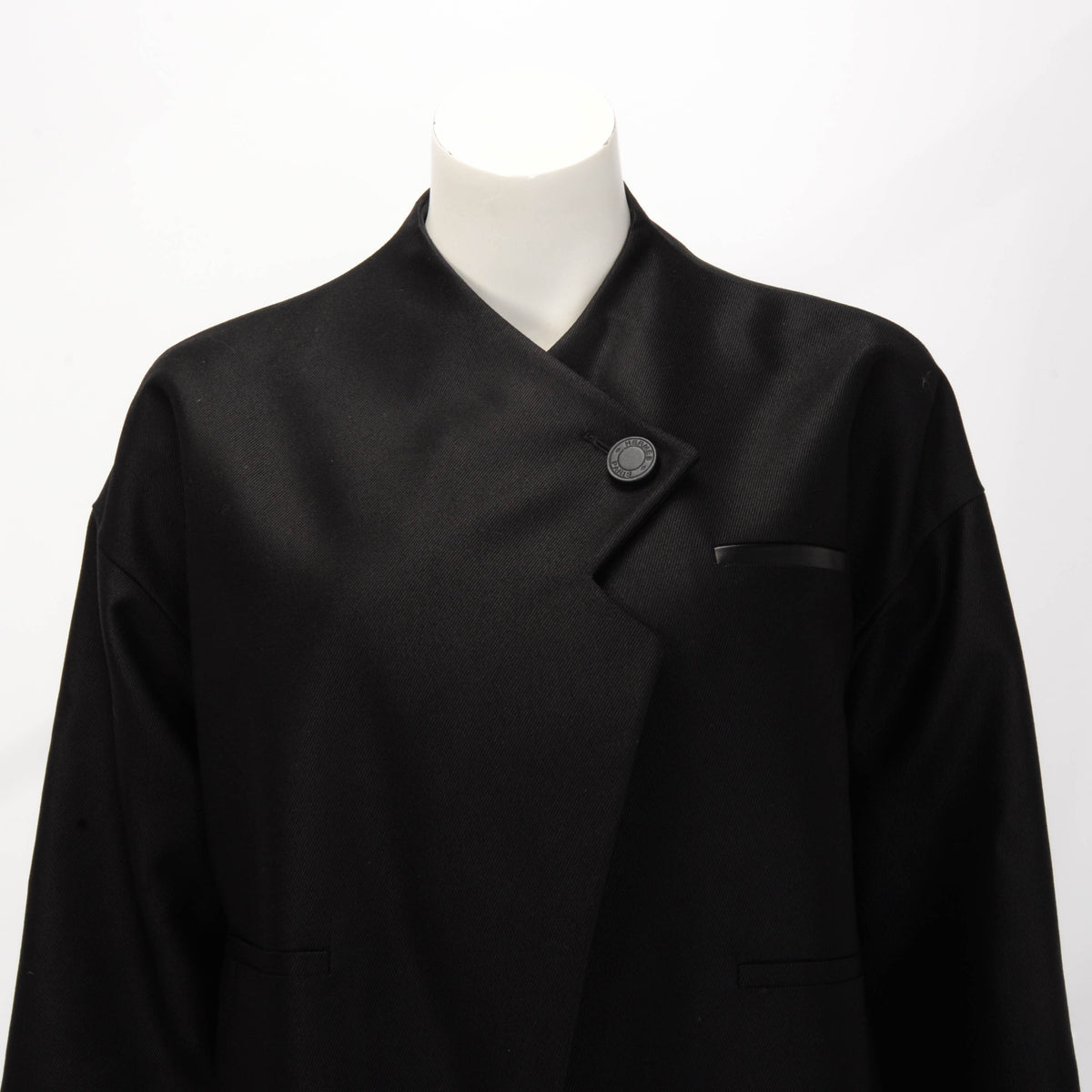 Hermes Black Twill Clou De Selle Button Jacket FR 36