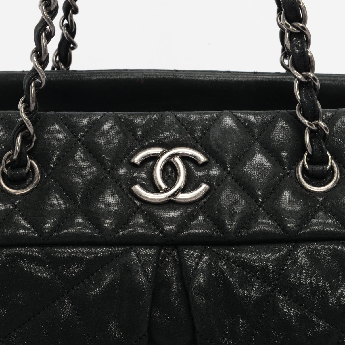 Chanel Black Iridescent Calfskin Chic Quilt Bowling Bag