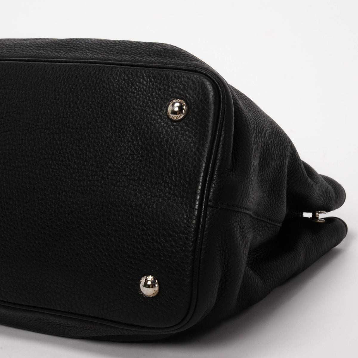 Prada Black Vitello Daino Convertible Shopping Tote