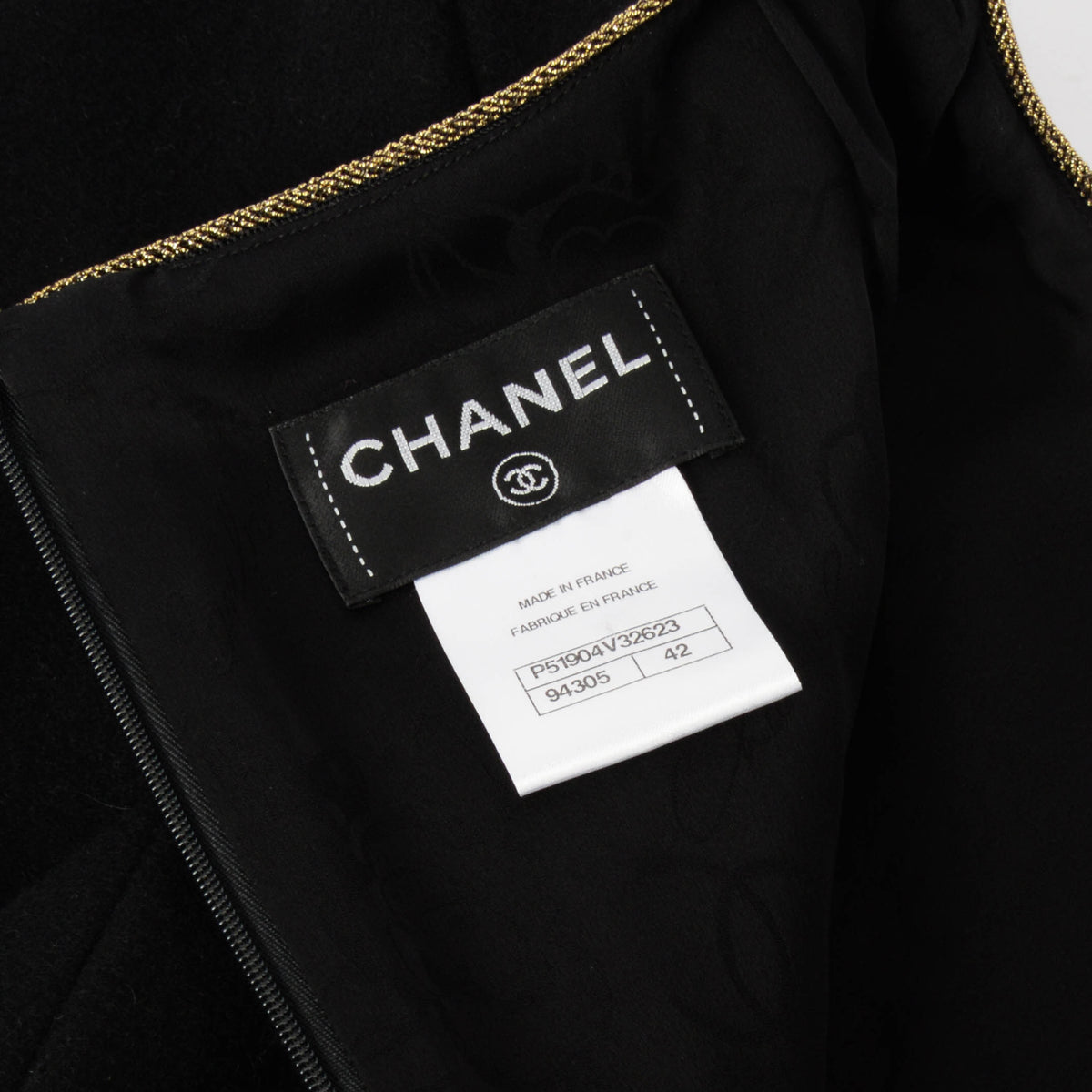 Chanel Black Felted Wool Gold Braided Dress FR 42