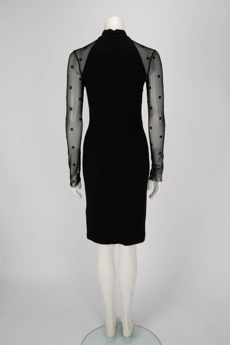 Givenchy Black Sheer Logo Longsleeve Dress FR 36