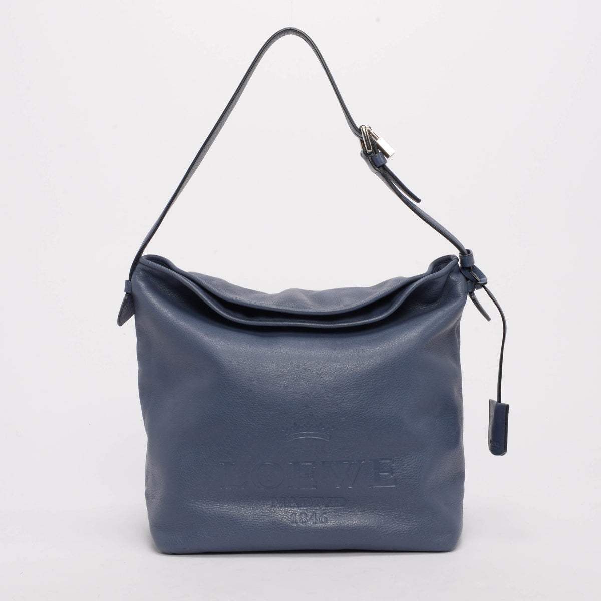 Loewe Blue Grained Calfskin Heritage Hobo Shoulder Bag