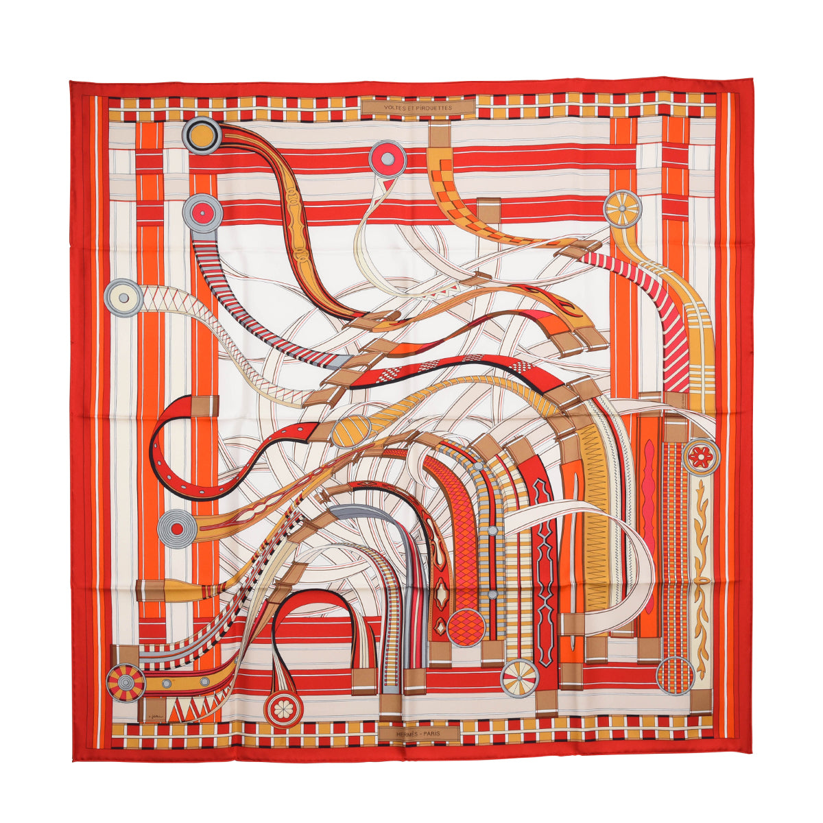 Hermes Red Silk Voltes Et Pirouettes Scarf 90