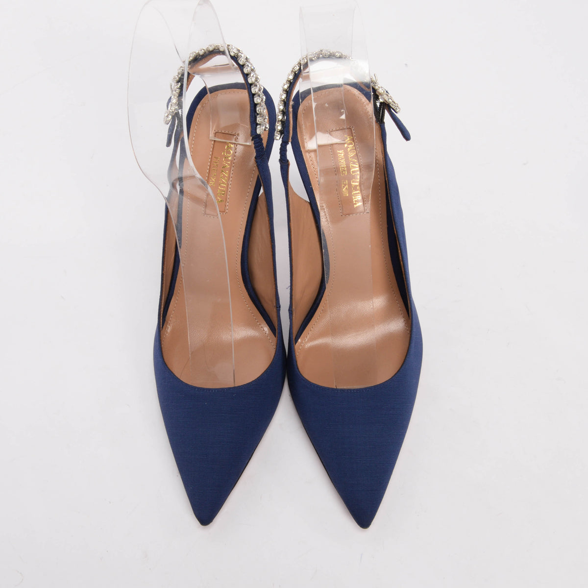 Aquazzura Navy Grosgrain Portrait Of Lady Slingbacks 39.5