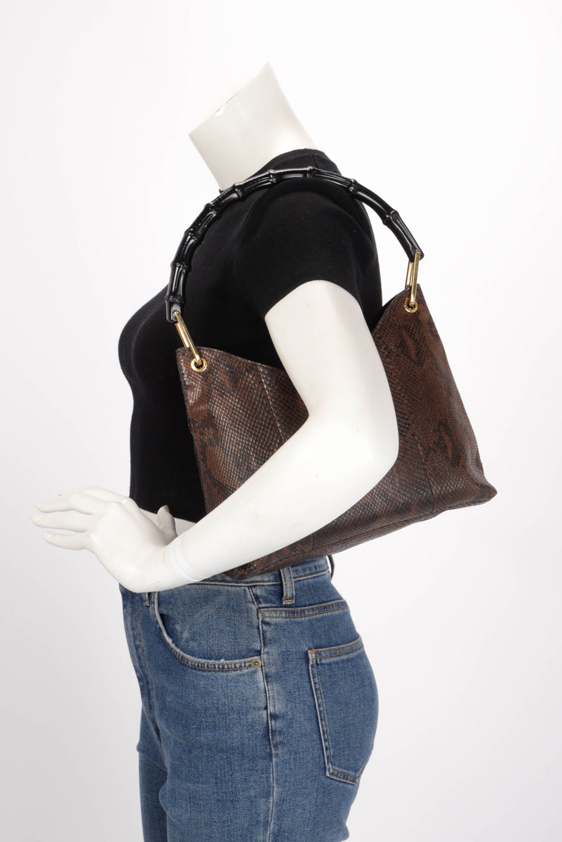 Gucci Brown Python Bamboo Shoulder Bag