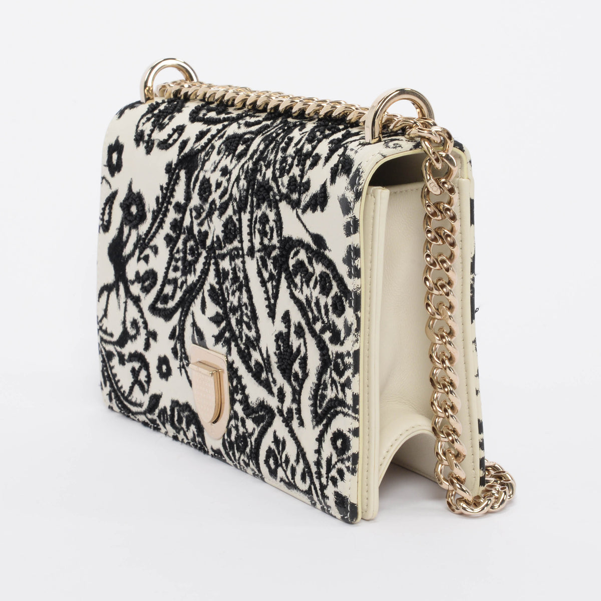 Dior Ivory & Black Calfskin Embroidered Diorama Beaded Bag