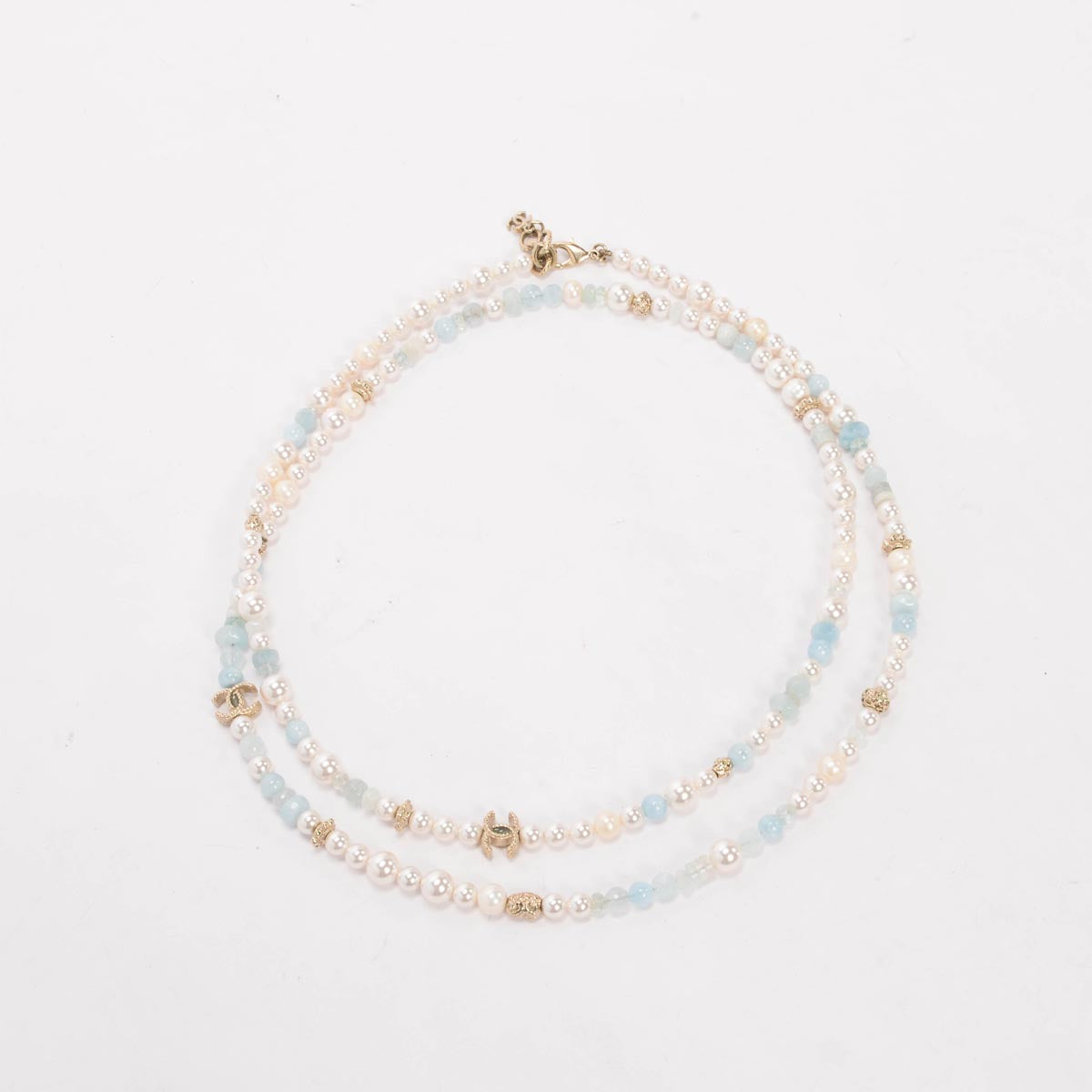 Chanel Aquamarine Crystal & Pearl Long Necklace