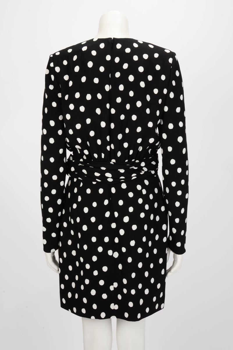 Saint Laurent Black Polka Dot Crepe Cutout Mini Dress IT 42